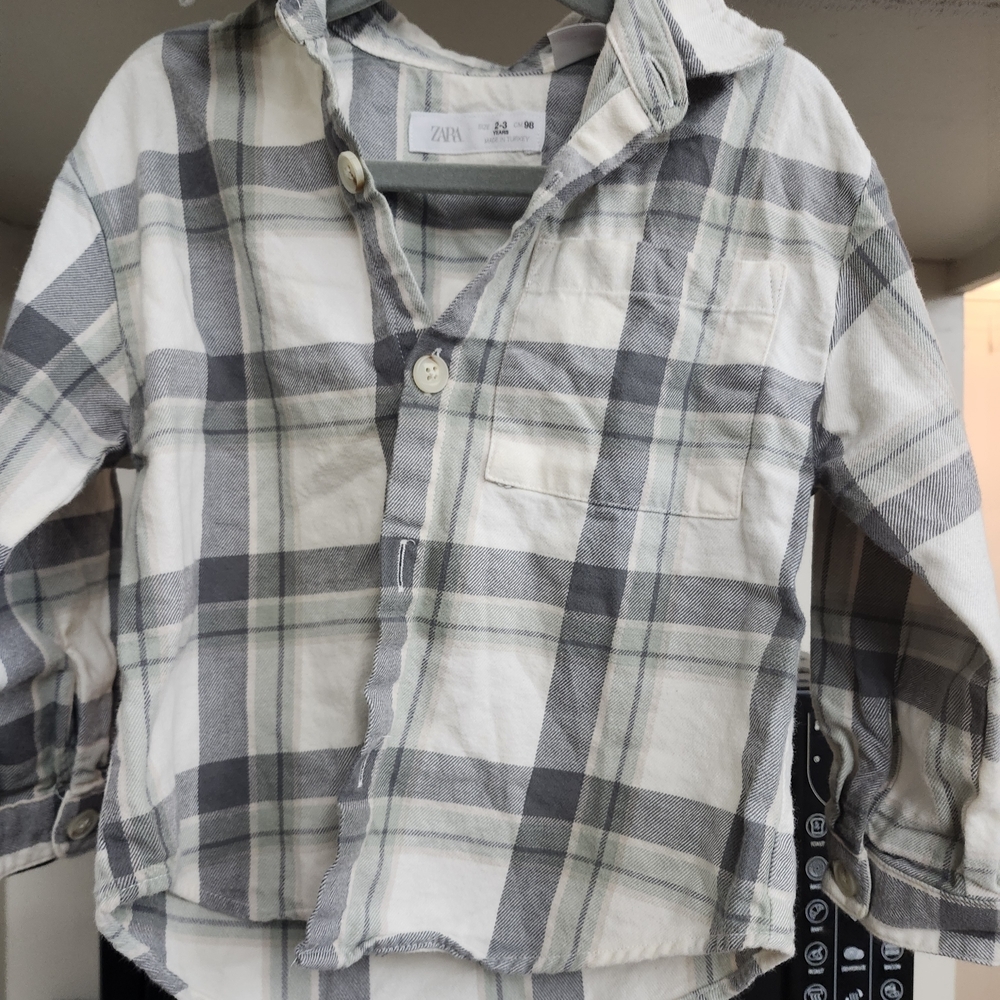 Zara Kids Gray Plaid Button Down Shirt